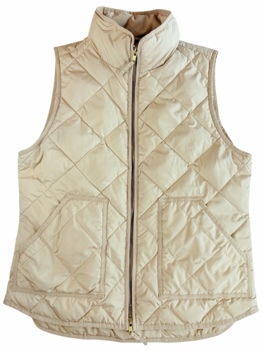 J. Crew Excursion Quilted Down Vest Beige‎ Tan Cream Puffer Full Zip Womens M